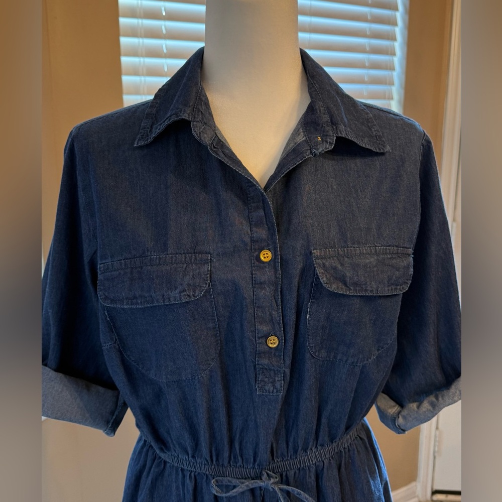 Blue Denim Shirt Dress Tunic Large Speed Control Indigo